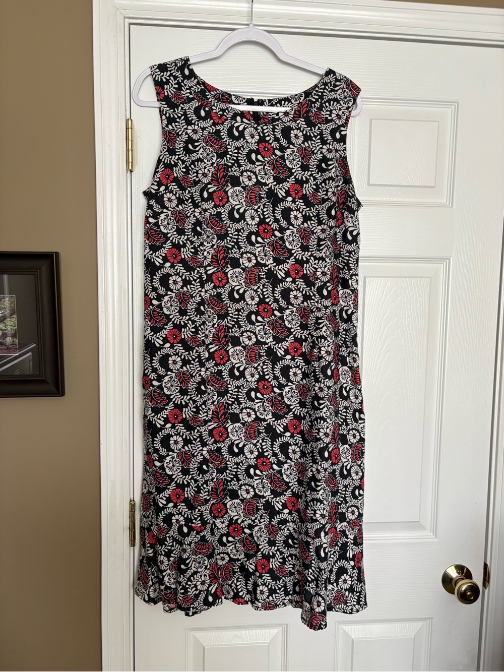 Kim Rogers Sleeveless Black Floral Dress with Red Accents